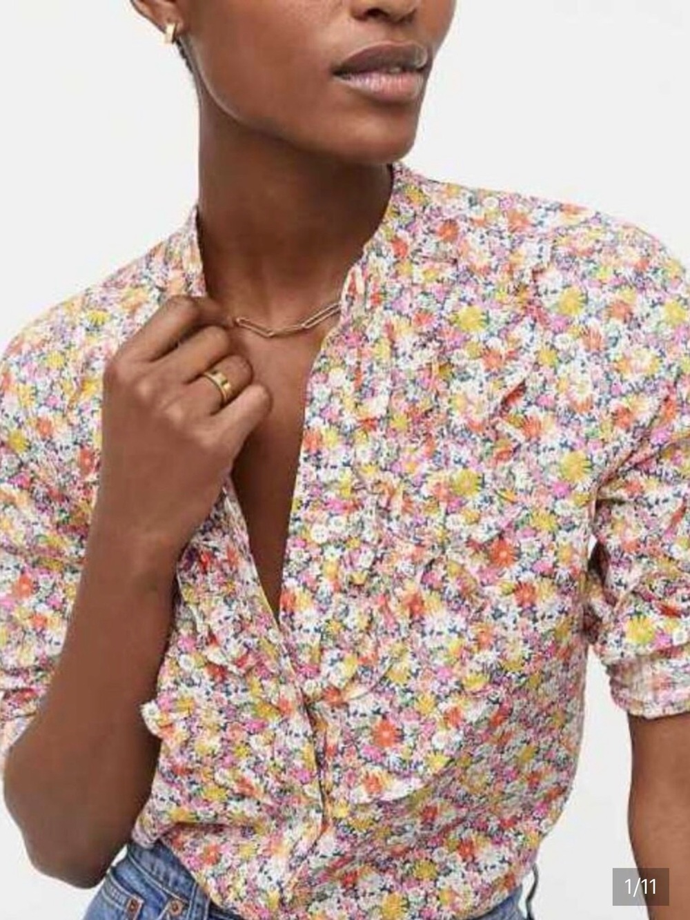 J Crew Liberty of London Floral Print Ruffle-Trim Shirt - Pink Multi